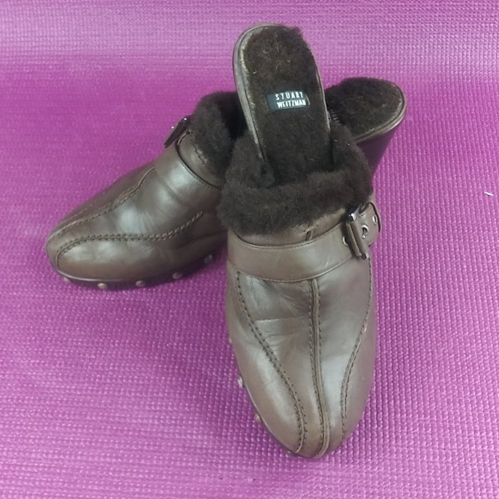 Weitzman 8 brown clog like heel.